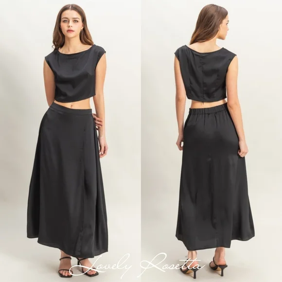Black Two-Piece Top and Maxi Skirt Set - Picture 7 of 10